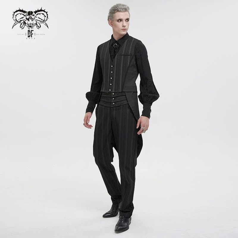 Herren Gothic Streifen Weste schwarz mit abnehmbarem Schwalbenschwanz
