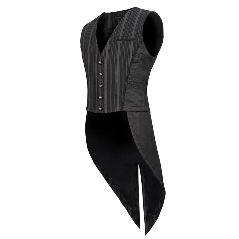Herren Gothic Streifen Weste schwarz mit abnehmbarem Schwalbenschwanz