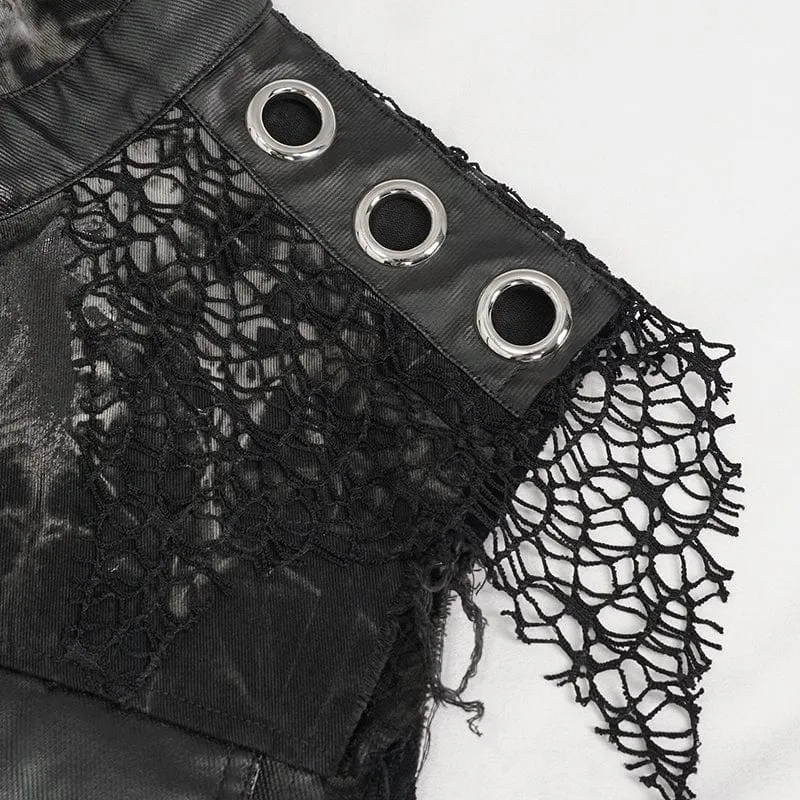 Gothic Mesh Splice Rivet Distressed Weste für Herren