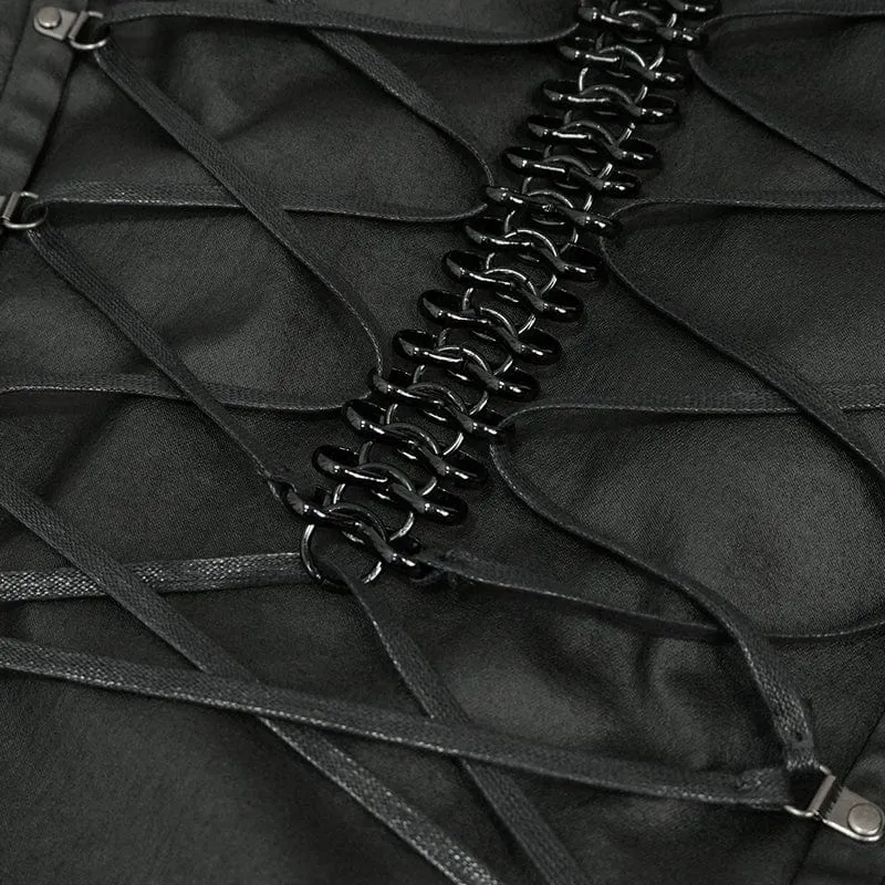 Herren Gothic Riemchen Stehkragen Kunstleder Weste
