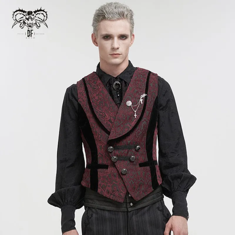 Gothic-Prägeweste für Herren mit Brosche Rot