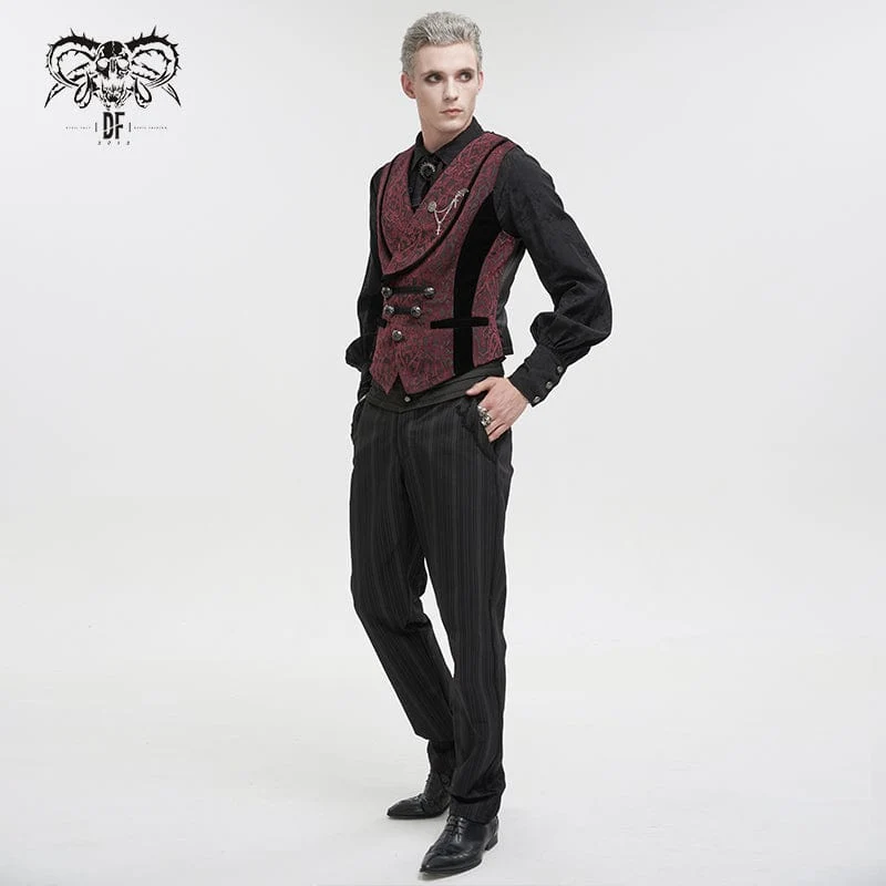 Gothic-Prägeweste für Herren mit Brosche Rot