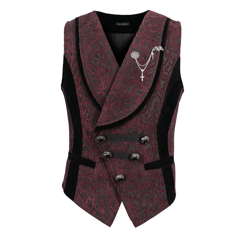 Gothic-Prägeweste für Herren mit Brosche Rot