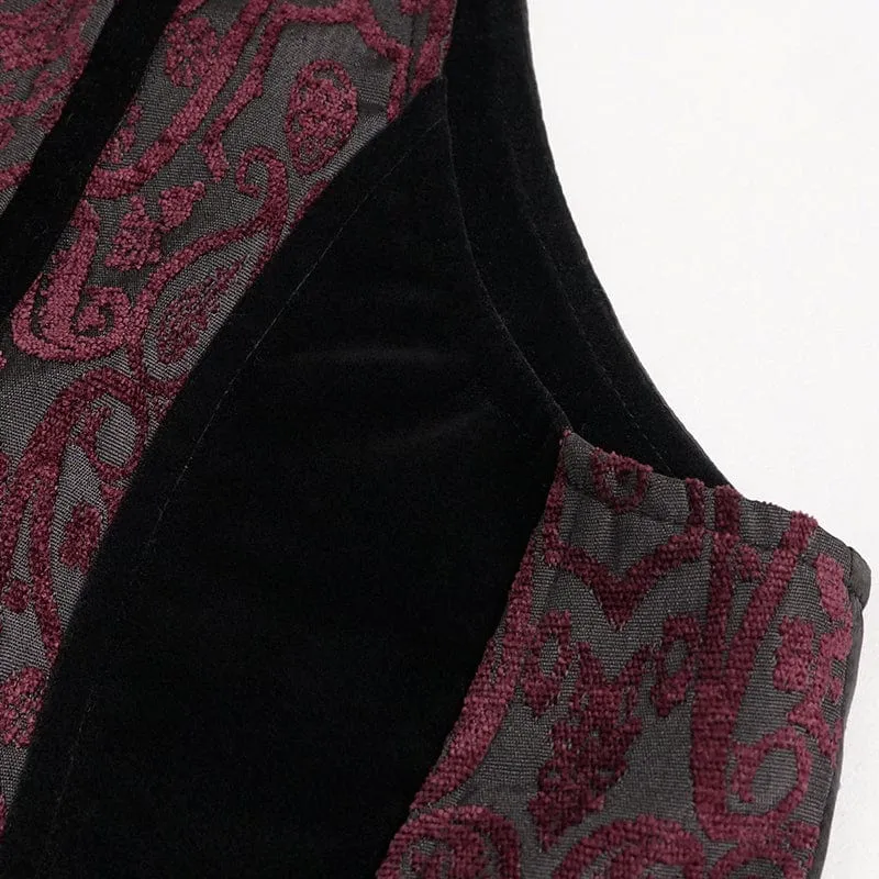 Gothic-Prägeweste für Herren mit Brosche Rot