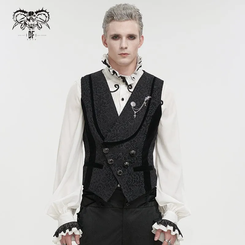 Gothic-Prägeweste für Herren mit Brosche Schwarz