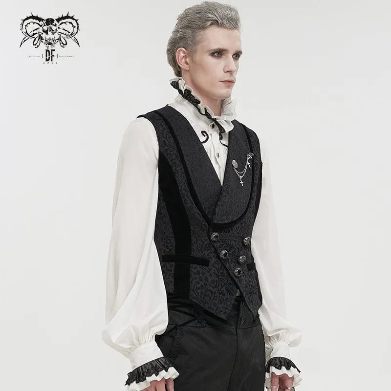 Gothic-Prägeweste für Herren mit Brosche Schwarz