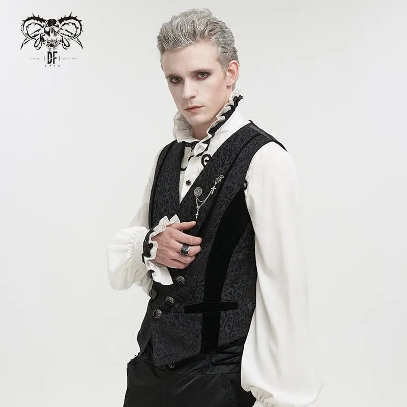 Gothic-Prägeweste für Herren mit Brosche Schwarz