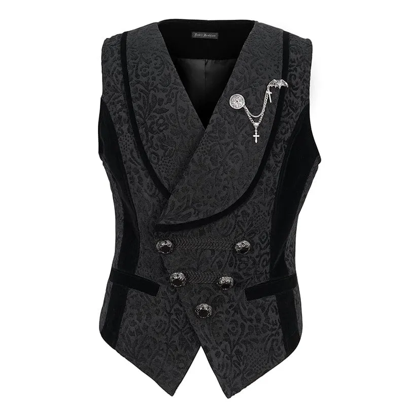 Gothic-Prägeweste für Herren mit Brosche Schwarz