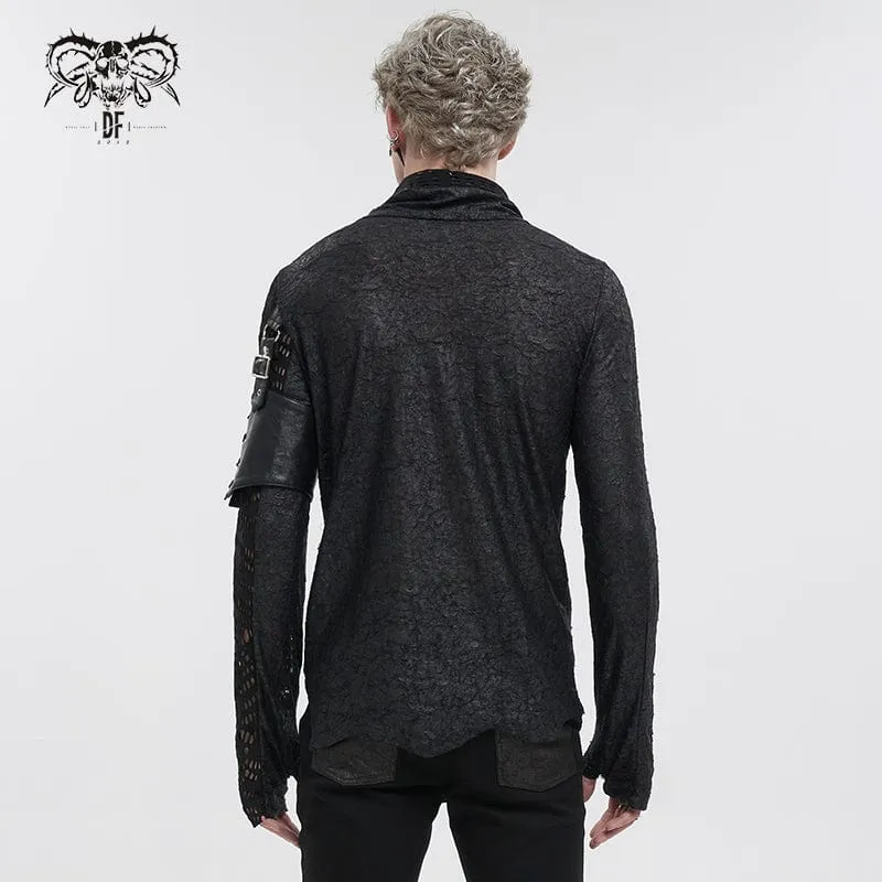 Herren Gothic Rollkragen Mesh Splice Unregelmäßiges Hemd