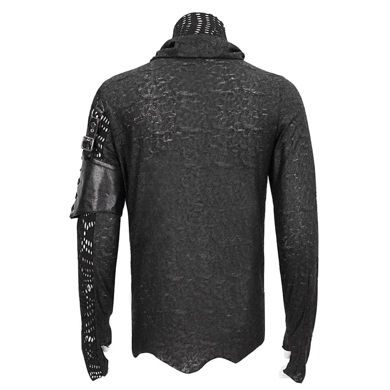 Herren Gothic Rollkragen Mesh Splice Unregelmäßiges Hemd