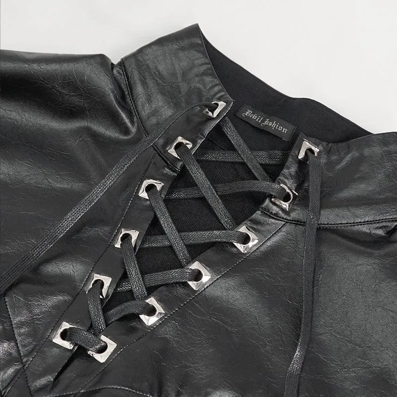 Herren Gothic Rollkragen Mesh Splice Unregelmäßiges Hemd