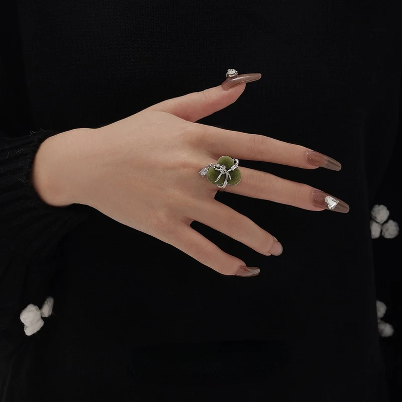 Damen Grunge Beflockung Moos Zirkon Ring