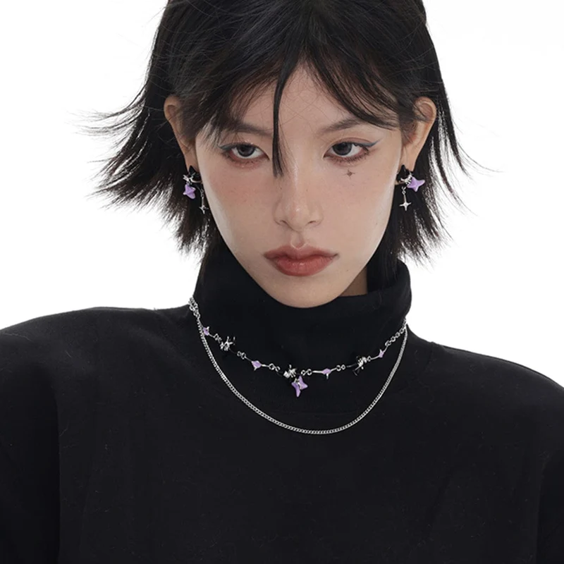 Damen Grunge Double Color Star Ohrringe