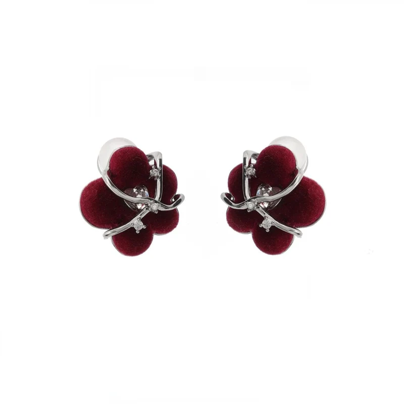 Damen Grunge Beflockung Blumen Zirkon Ohrringe