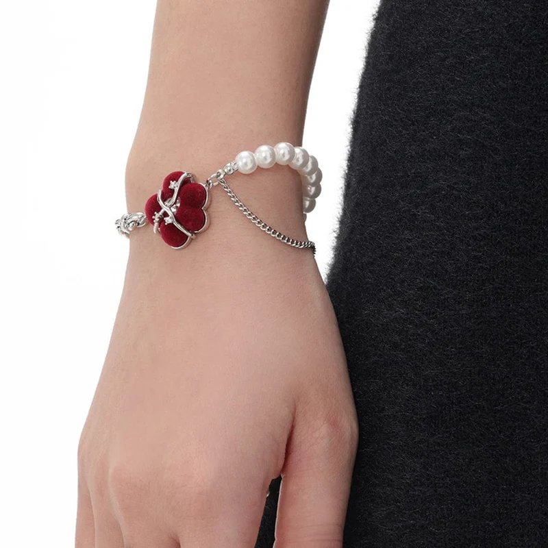 Damen-Grunge-Flocking-Blumenperlen-Armband