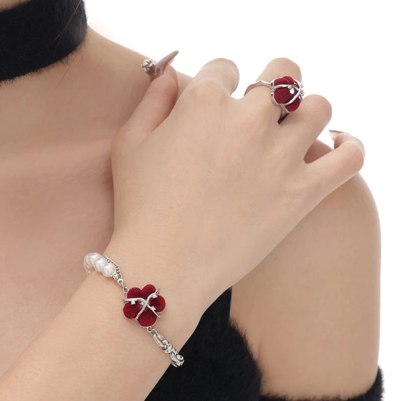 Damen-Grunge-Flocking-Blumenperlen-Armband