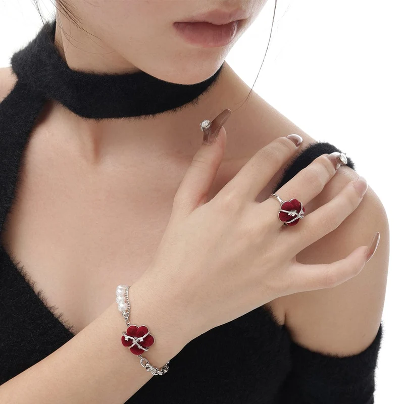 Damen-Grunge-Flocking-Blumenperlen-Armband