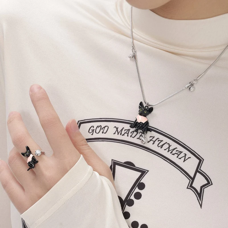 Damen Grunge Pink Cat Bell Halskette