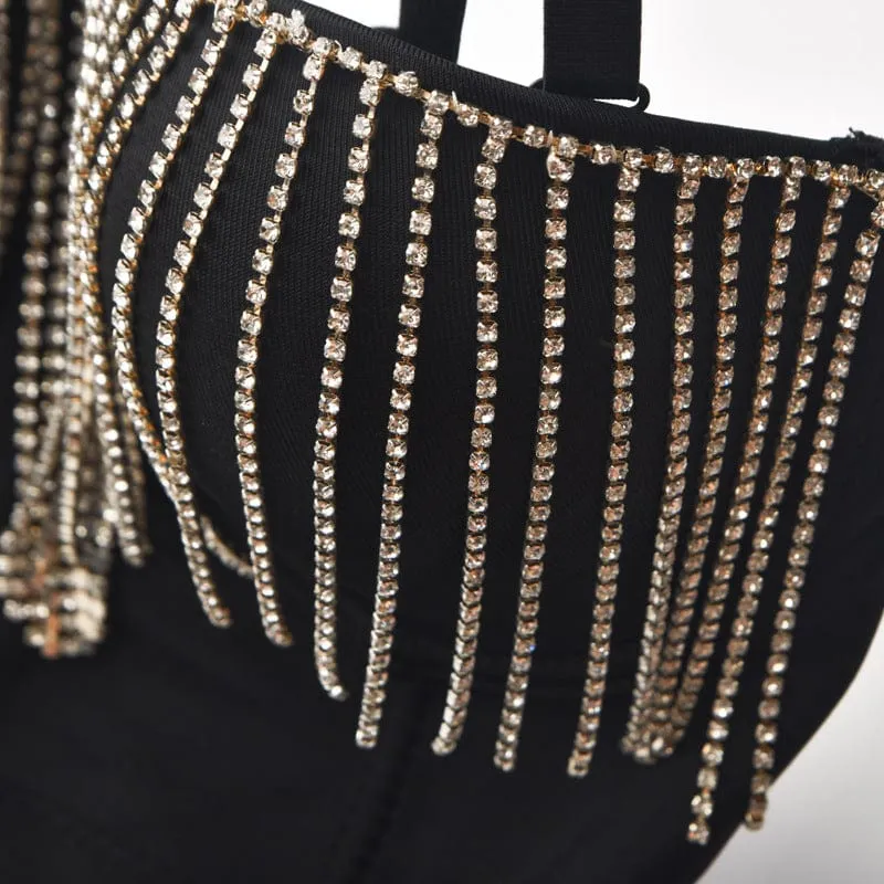 Damen Gothic Strass Quasten Bustier