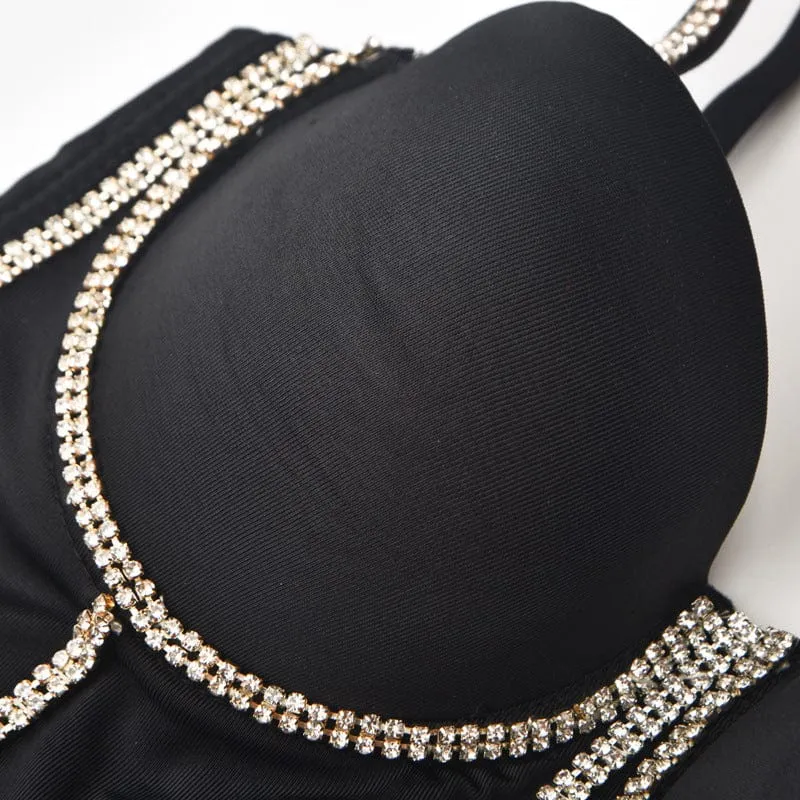 Damen Punk Strass Bustier