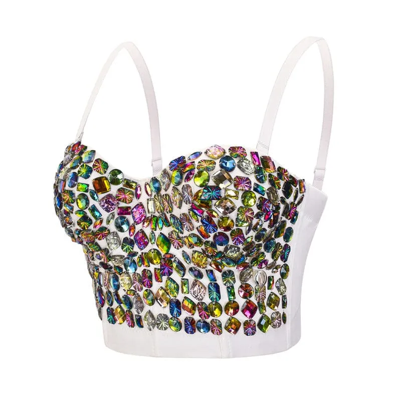 Gotisches, buntes, perlenbesetztes Bustier für Damen