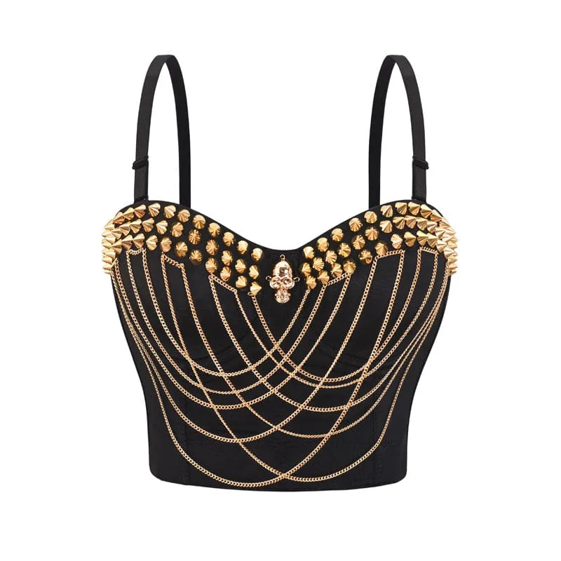 Damen Gothic Nieten Ketten Bustier