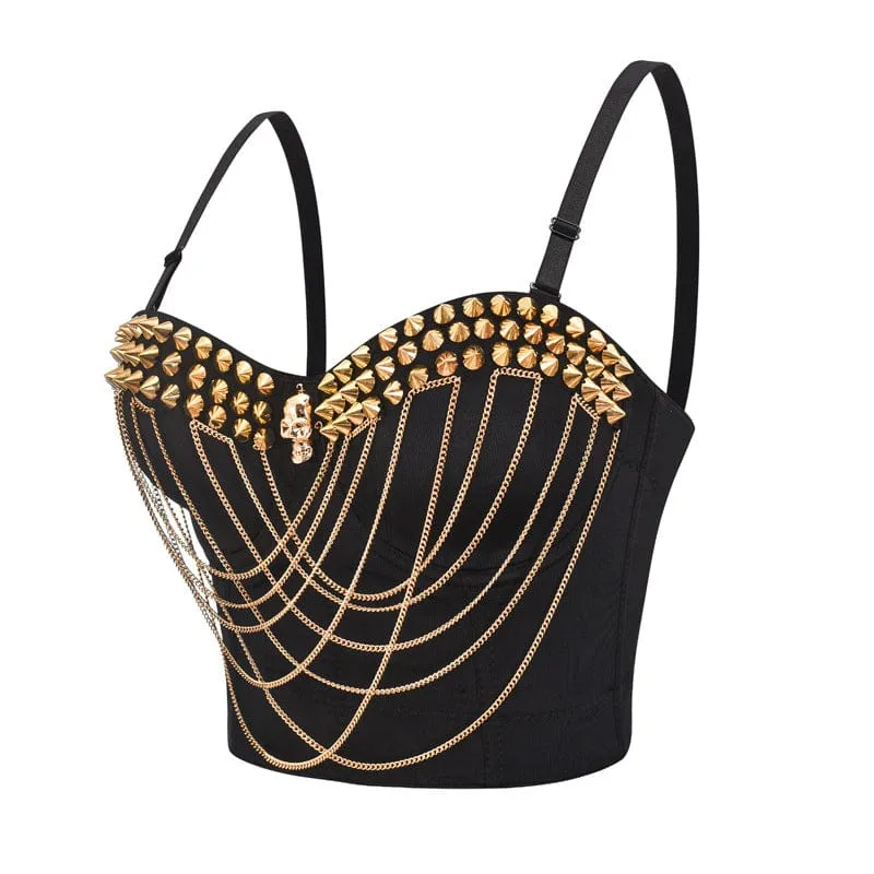 Damen Gothic Nieten Ketten Bustier
