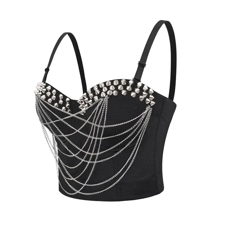Damen Gothic Nieten Ketten Bustier