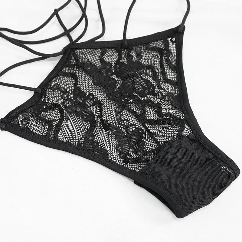 Gothic Neckholder-Spitzen-BH-Dessous-Set für Damen
