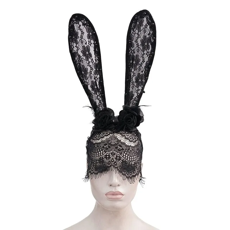 Gothic Häschenohren Blumenspitze Stirnband für Damen