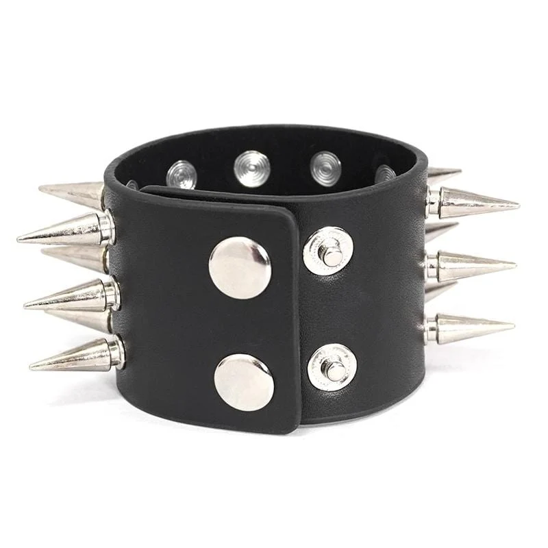Frauen Punk Faux Leather Spike besetztes breites Armband