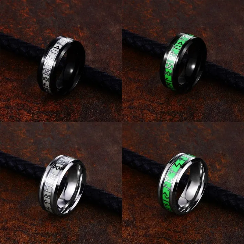 Herren Punk Wikinger Buchstabe geschnitzter leuchtender Ring
