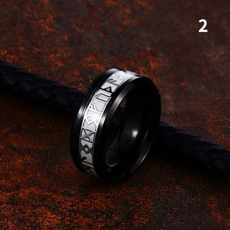 Herren Punk Wikinger Buchstabe geschnitzter leuchtender Ring