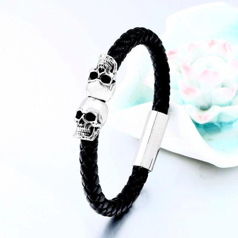 Herren-Punk-Schädel-Kunstleder-Armband