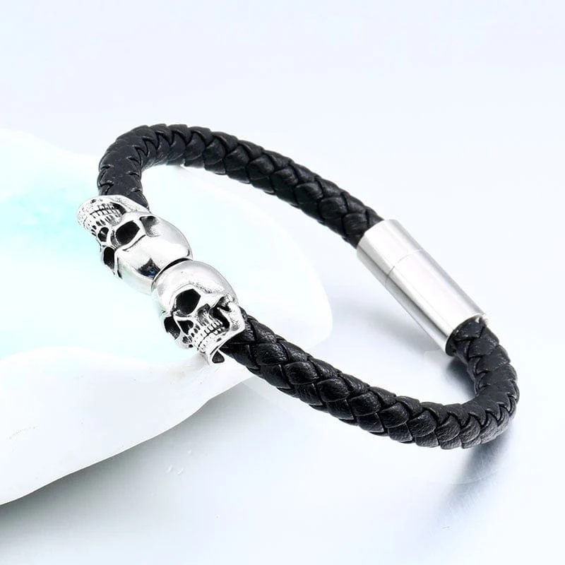 Herren-Punk-Schädel-Kunstleder-Armband