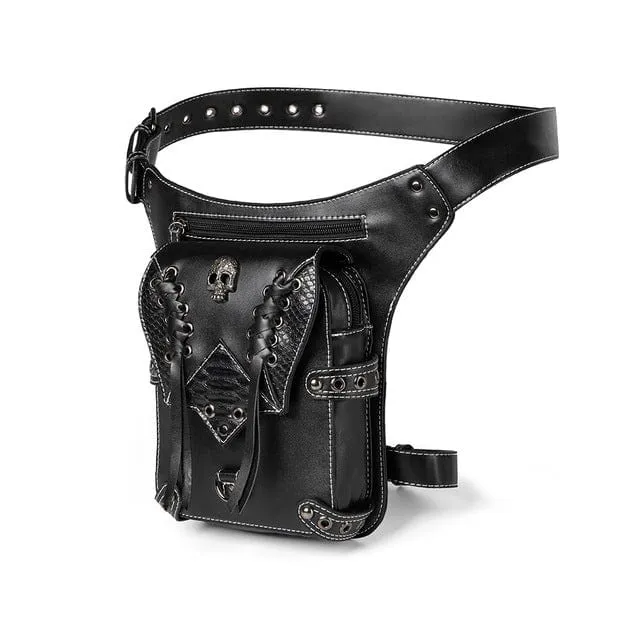 Steampunk-Riemchen-Schädel-Gürteltasche