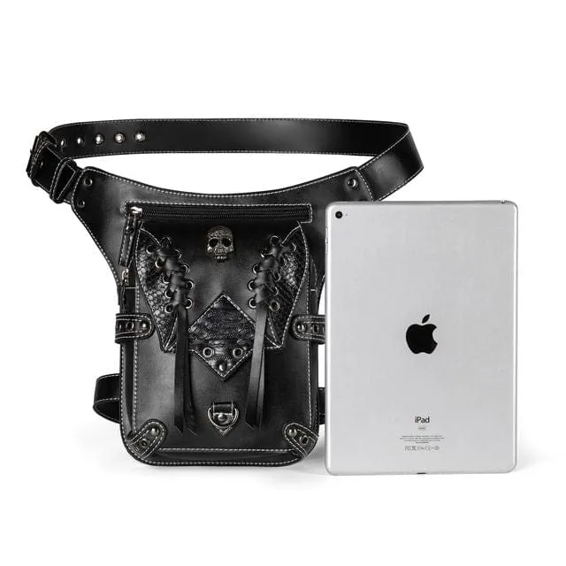 Steampunk-Riemchen-Schädel-Gürteltasche