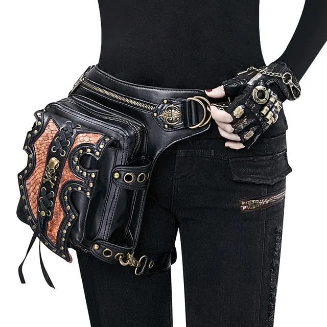 Steampunk zweifarbige Totenkopf-Gürteltasche