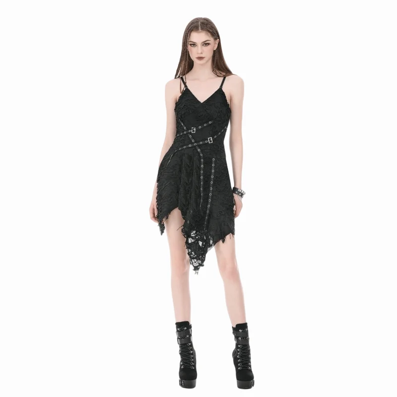 Punk-Slipkleid für Damen mit Ösenriemen und asymmetrischem Saum