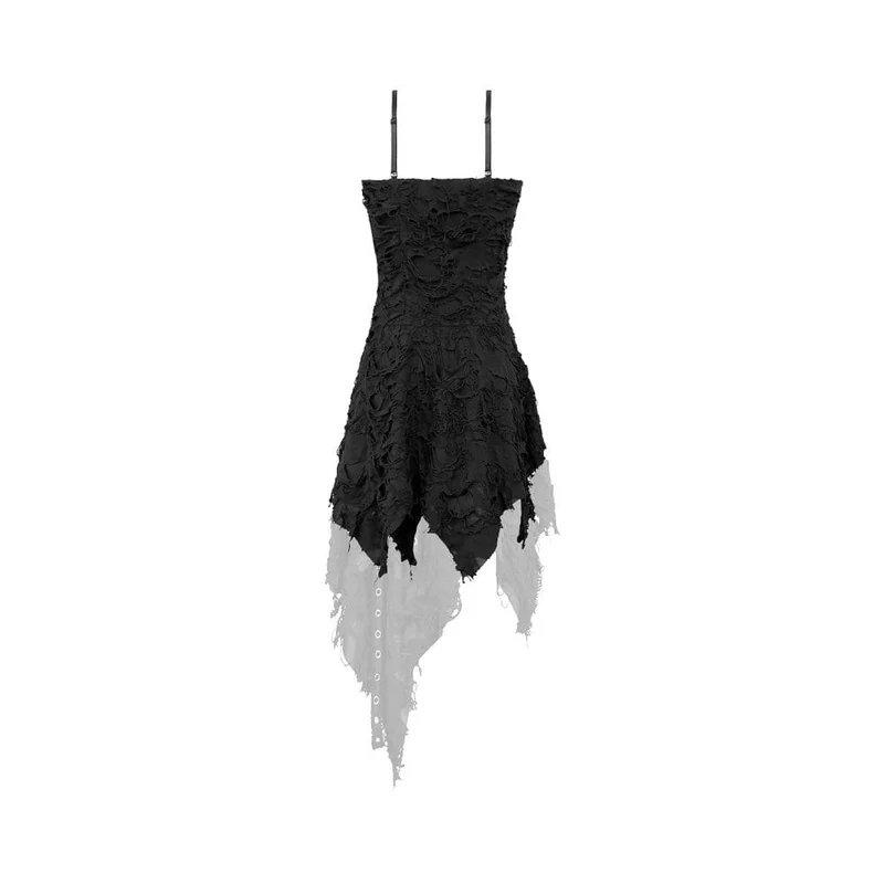 Punk-Slipkleid für Damen mit Ösenriemen und asymmetrischem Saum