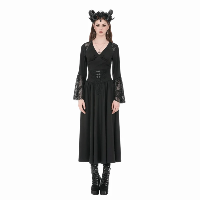 Gothic-bestickter, geraffter Maxirock für Damen