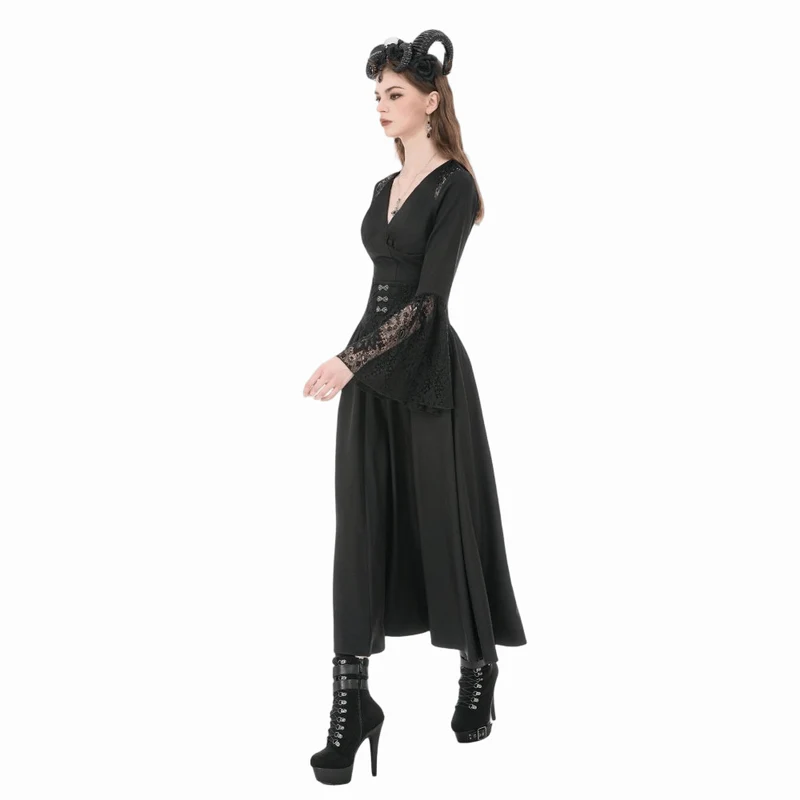 Gothic-bestickter, geraffter Maxirock für Damen