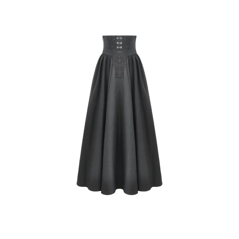 Gothic-bestickter, geraffter Maxirock für Damen