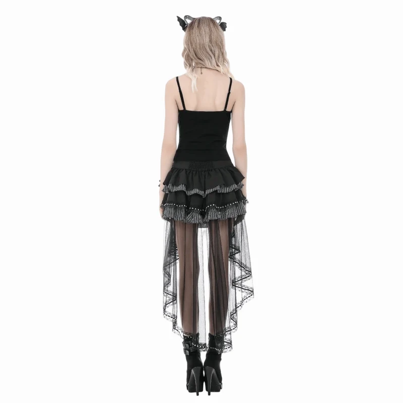 Gothic-Tanktop für Damen mit mehrlagigen Schnallenriemen, Spitzenapplikationen