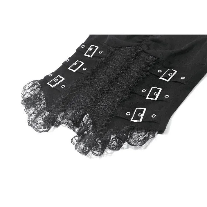 Gothic-Tanktop für Damen mit mehrlagigen Schnallenriemen, Spitzenapplikationen
