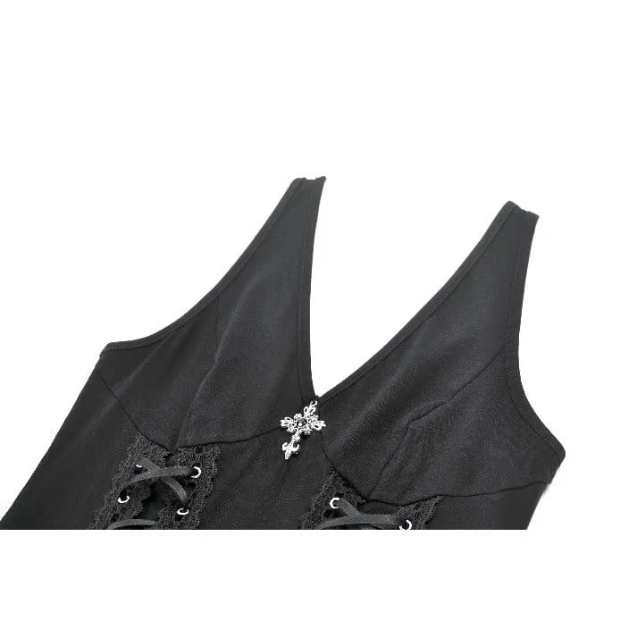 Gothic-Kurzkleid für Damen mit tiefem Ausschnitt und Schnürung