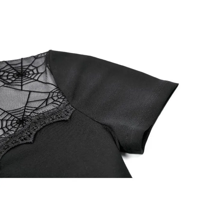 Gothic-T-Shirt für Damen mit Spinnennetz-Motiv und kurzen Ärmeln