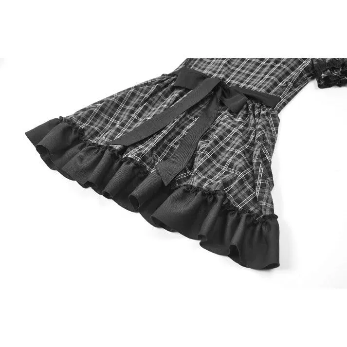 Gothic-Kleid für Damen mit Rüschen, Karomuster und kurzen Ärmeln