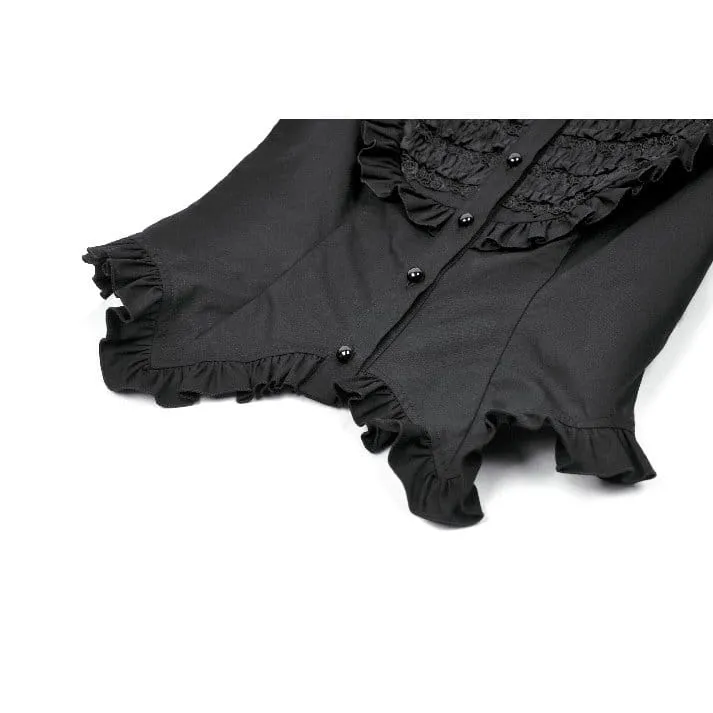 Gothic-Damenbluse mit gerafftem Umlegekragen und Puffärmeln