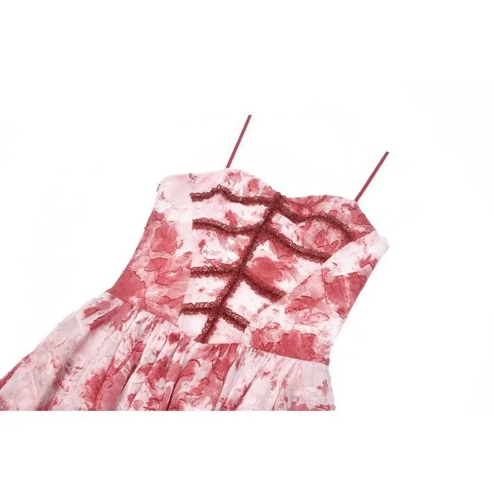 Gothic-Kleid für Damen, asymmetrisch, gestuft, Batikmuster
